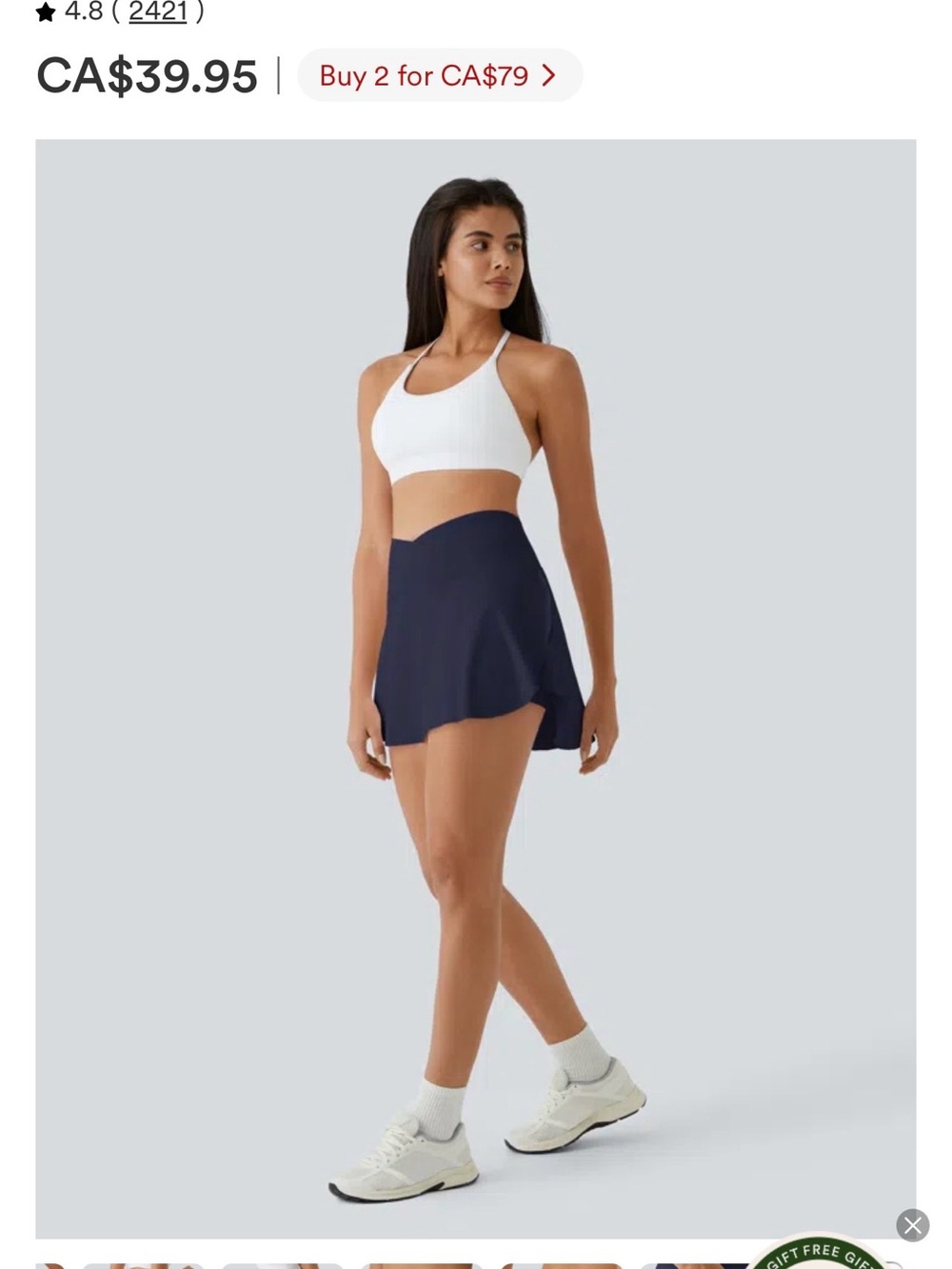 HALARA Navy High-Waist V-Front 2-in-1 Tennis Skirt (Longer 7” length) - Picture 2 of 6
